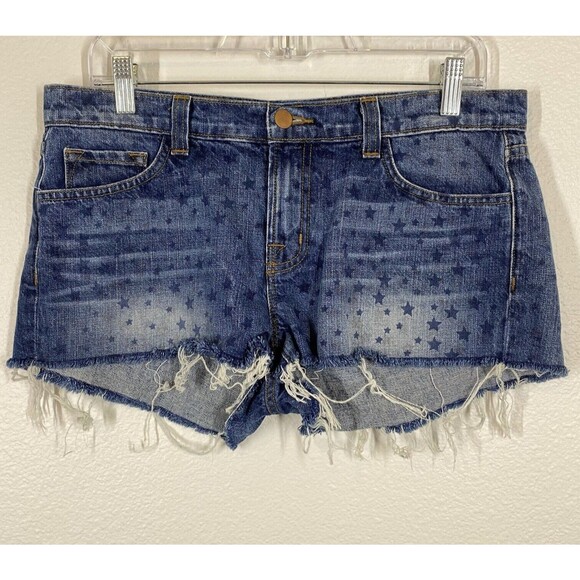 J Brand Women's Vin Star Cut Off Jeans Shorts Size 26 Star Print Festival Cotton - Picture 1 of 9